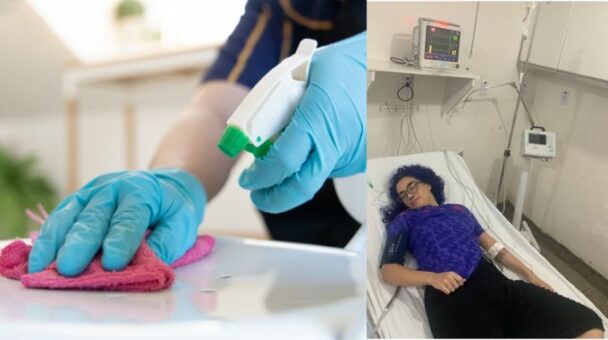 Jovem sofre intoxicação grave após misturar produtos de limpeza ao lavar banheiro