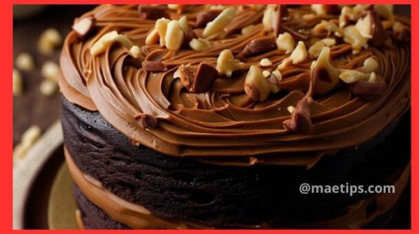 Bolo de Chocolate com Recheio e Cobertura de Manteiga de Amendoim