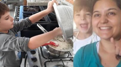 Mãe ensina menino de 10 anos a cozinhar para não depender de ninguém