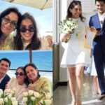 Carolina Ferraz exibe com orgulho as fotos do casamento da filha com bilionário de família indiana