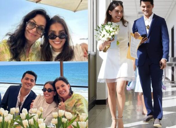 Carolina Ferraz exibe com orgulho as fotos do casamento da filha com bilionário de família indiana