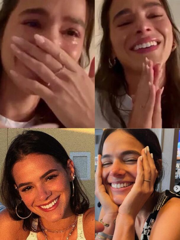 Bruna Marquezine emocionada celebra anúncio de gravidez no Instagram: ‘Tô chorando’